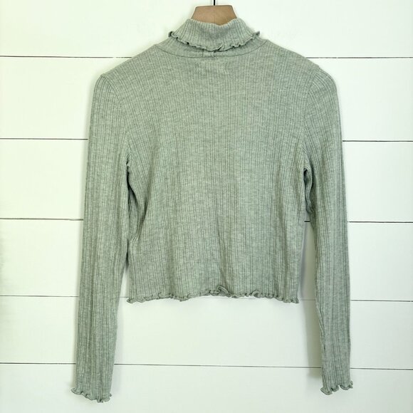 Madewell muted pale green ribbed turtleneck with ruffle neck - Picture 3 of 4